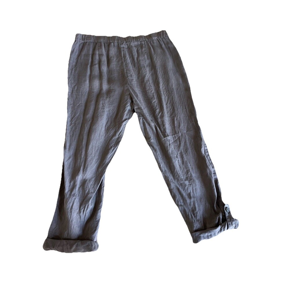 Pure Jill Garment Dyed Linen Olive Pants Size Medium Button Cuff Summer Casual - Picture 4 of 10